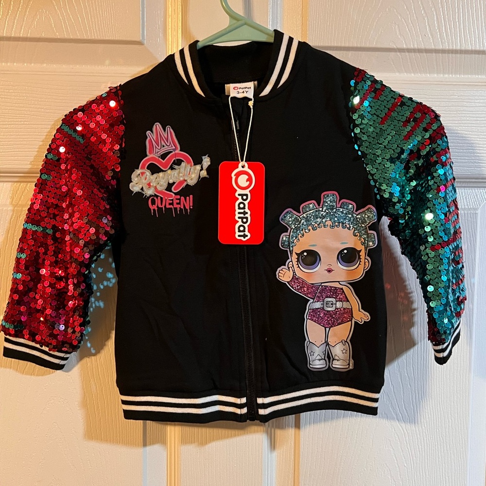 PatPat Black and Red Dance Jacket with Sequined Sleeves